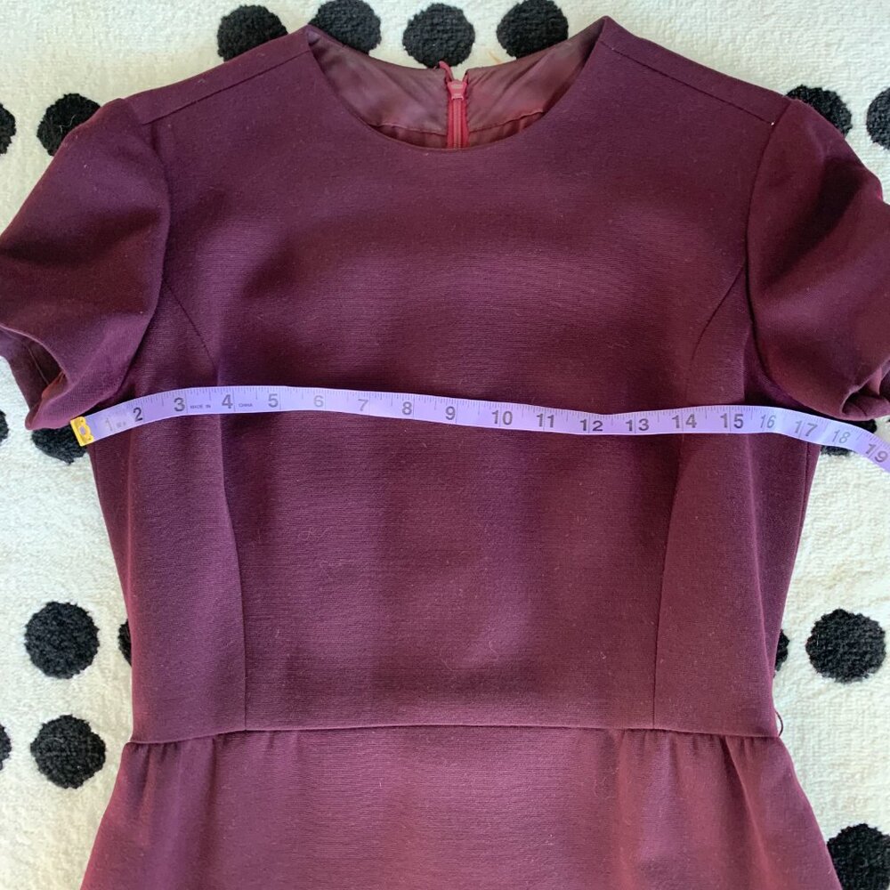 Vintage 60s Burgundy Black Faux Fur Trim 2 Pc Belted Dress Cropped Blazer Set - Picture 15 of 16